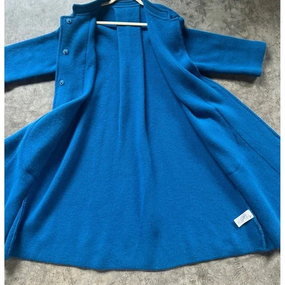 Celine Modele Depose Wool Cashmere Blend Sweater Coat Stunning Blue Buttons L - Picture 5 of 11